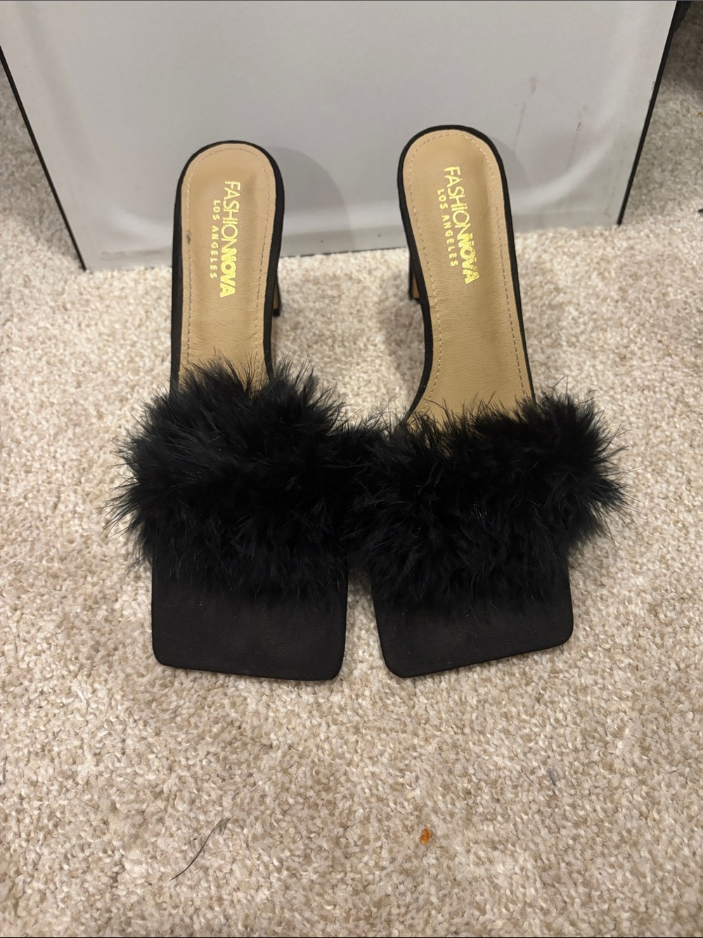 Fashion Nova Black Feathery Slide Mules